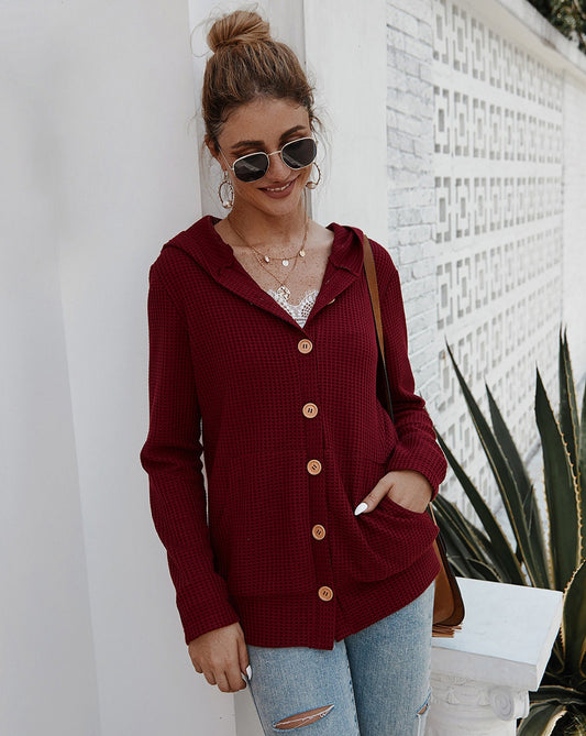 Cardigan V Neck Solid Hooded Button Down Knitted Oversize Women Sweater