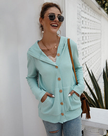Cardigan V Neck Solid Hooded Button Down Knitted Oversize Women Sweater