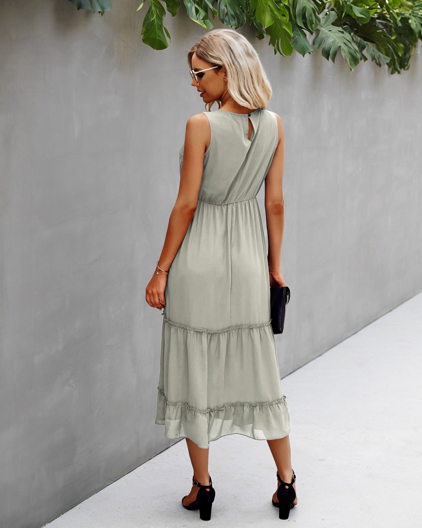 Ethereal Ruffle Swing Chiffon Dress