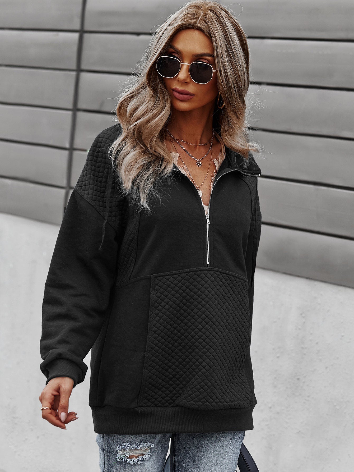 Cozy Zip-Up Kangaroo Pocket Pullover Sweater