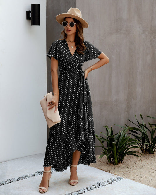 Dotted Hi Lo Maxi Wrap Dress