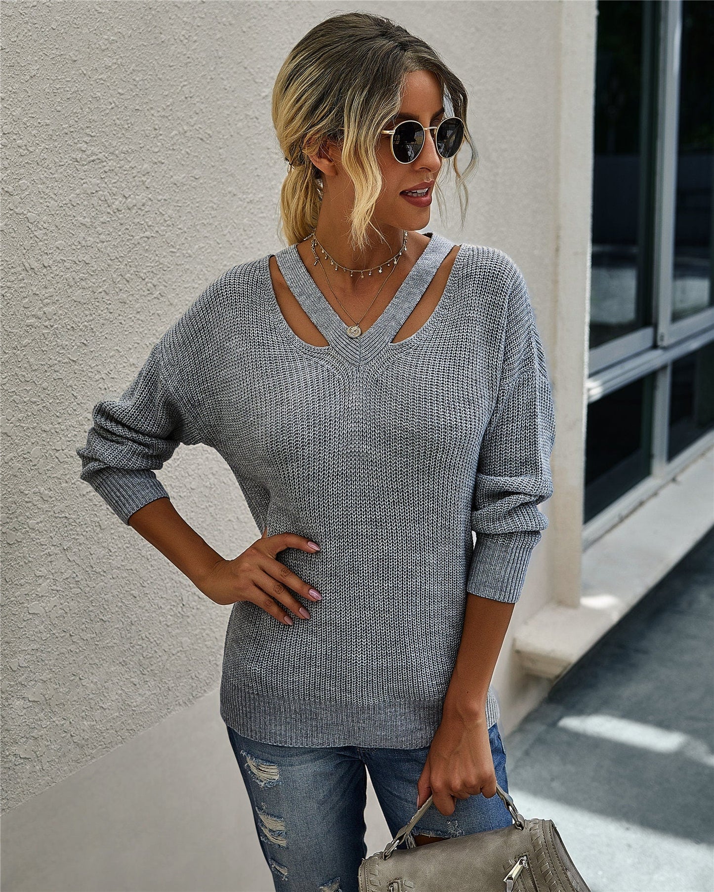 Cozy Chic V Neck Knit Sweater