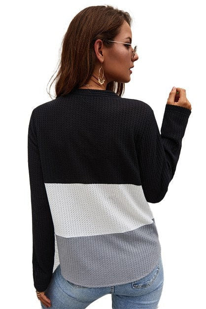 Color Block Bow Tie Knit Sweater