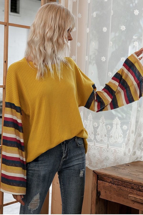 Colorful Striped Bell Sleeve Sweaters