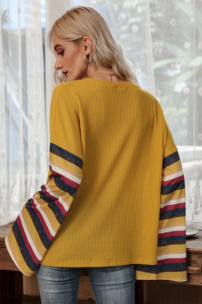 Colorful Striped Bell Sleeve Sweaters