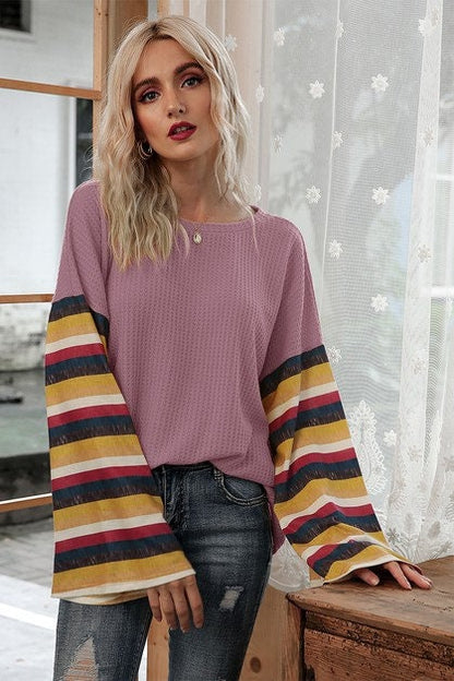Colorful Striped Bell Sleeve Sweaters