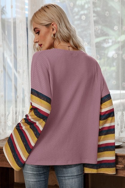 Colorful Striped Bell Sleeve Sweaters