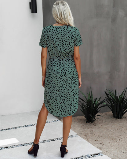 Polka Dot V Neck Midi Dress