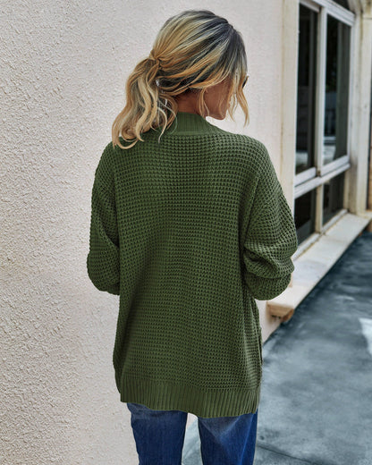 Cardigan V Neck Solid Open Front Pockets Knitted Oversize Women Sweater