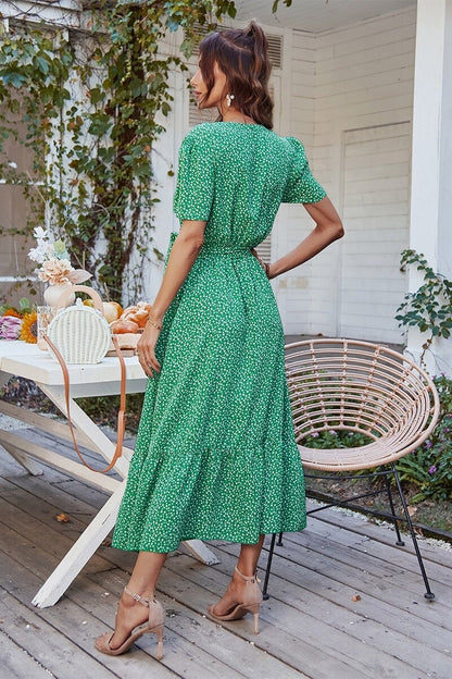 Polka Dot V Neck Maxi Dress
