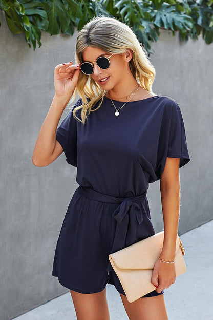 Round Neck Short Sleeve Suit Romper