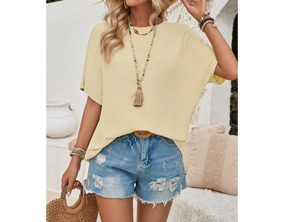Knot Back Open Back Lace Trim Solid Loose Fit Top - Elings