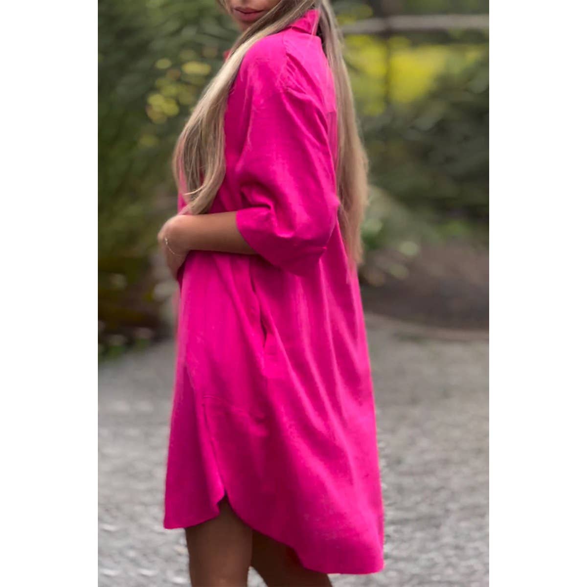 Plus A Line Button Loose Fit Pockets Solid Dress - MVTFASHION.COM