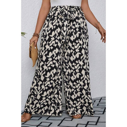 Plus Animal Print Wide Leg Belt Pant - MVTFASHION.COM