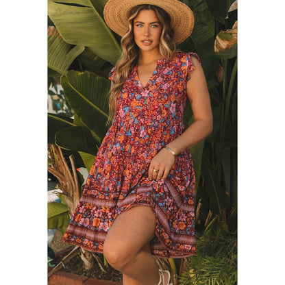 Plus Floral Sleeveless Ruffle Loose A Line Dress - Elings