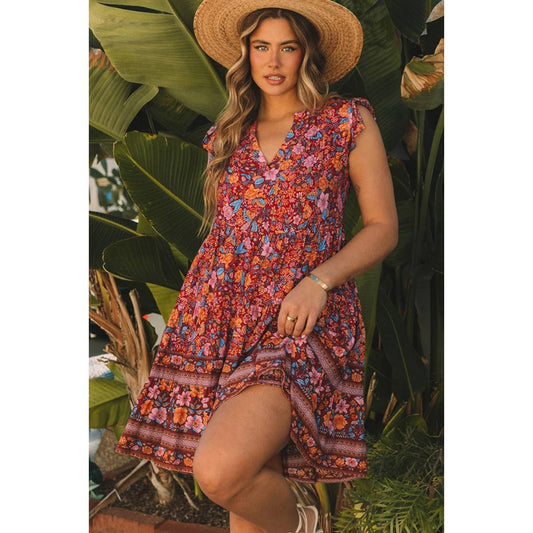 Plus Floral Sleeveless Ruffle Loose A Line Dress - Elings