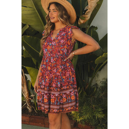 Plus Floral Sleeveless Ruffle Loose A Line Dress - Elings
