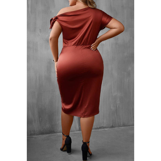 Plus One Shoulder Knot Bodycon Wrap Dress