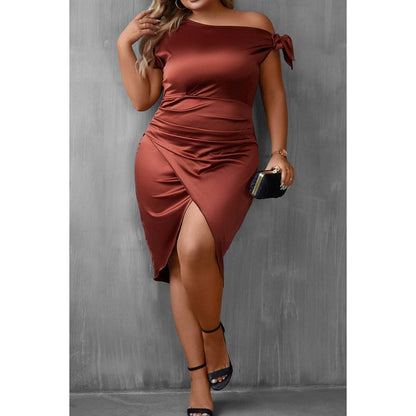 Plus One Shoulder Knot Bodycon Wrap Dress