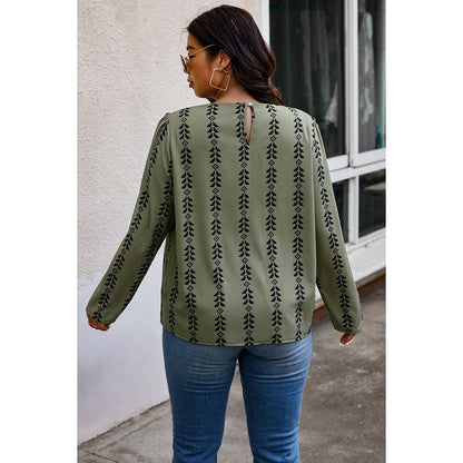 Plus Size Printed Round Ruched Loose Fit Top