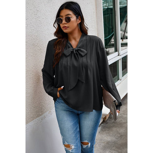 Plus Size Solid Ruched Knot Loose Fit Top