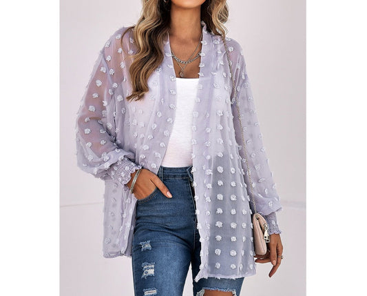 Polka Dot Open Front Casual Top | Casual Woven Top - Women's | long sleeve top, Top, tops | Elings
