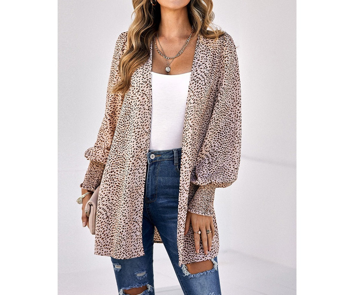 Leopard Chic Front Open Top | Casual Woven Top - Women's | 2023, Just arrived, long sleeve top, Top, tops | Elings