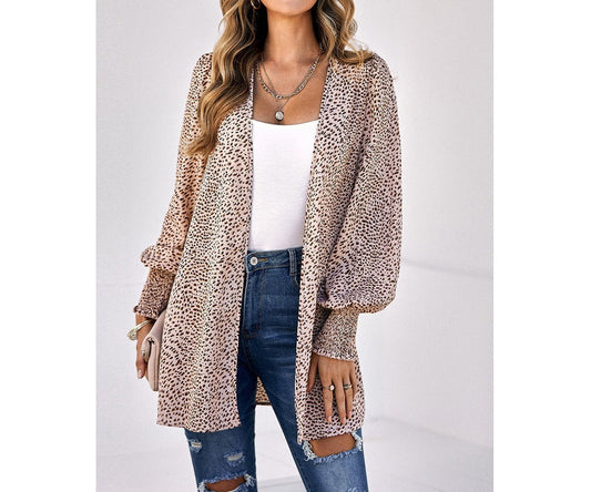 Leopard Chic Front Open Top | Casual Woven Top - Women's | 2023, Just arrived, long sleeve top, Top, tops | Elings
