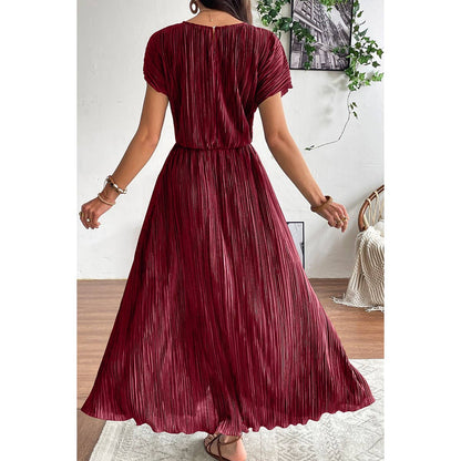 Ruched Round Neck Fit Solid Side Open Dress