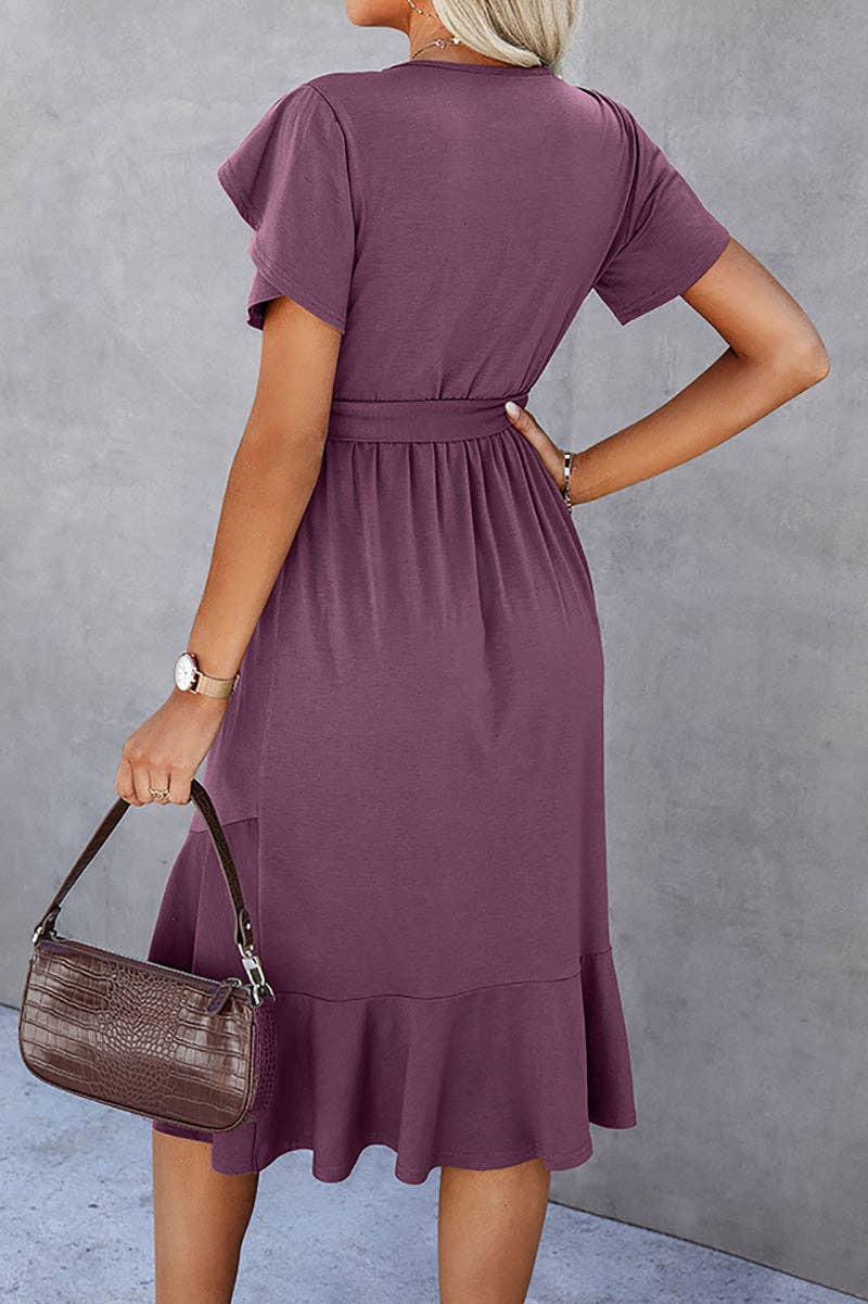 Scoop Neck Short Sleeve Midi Dress - Elings
