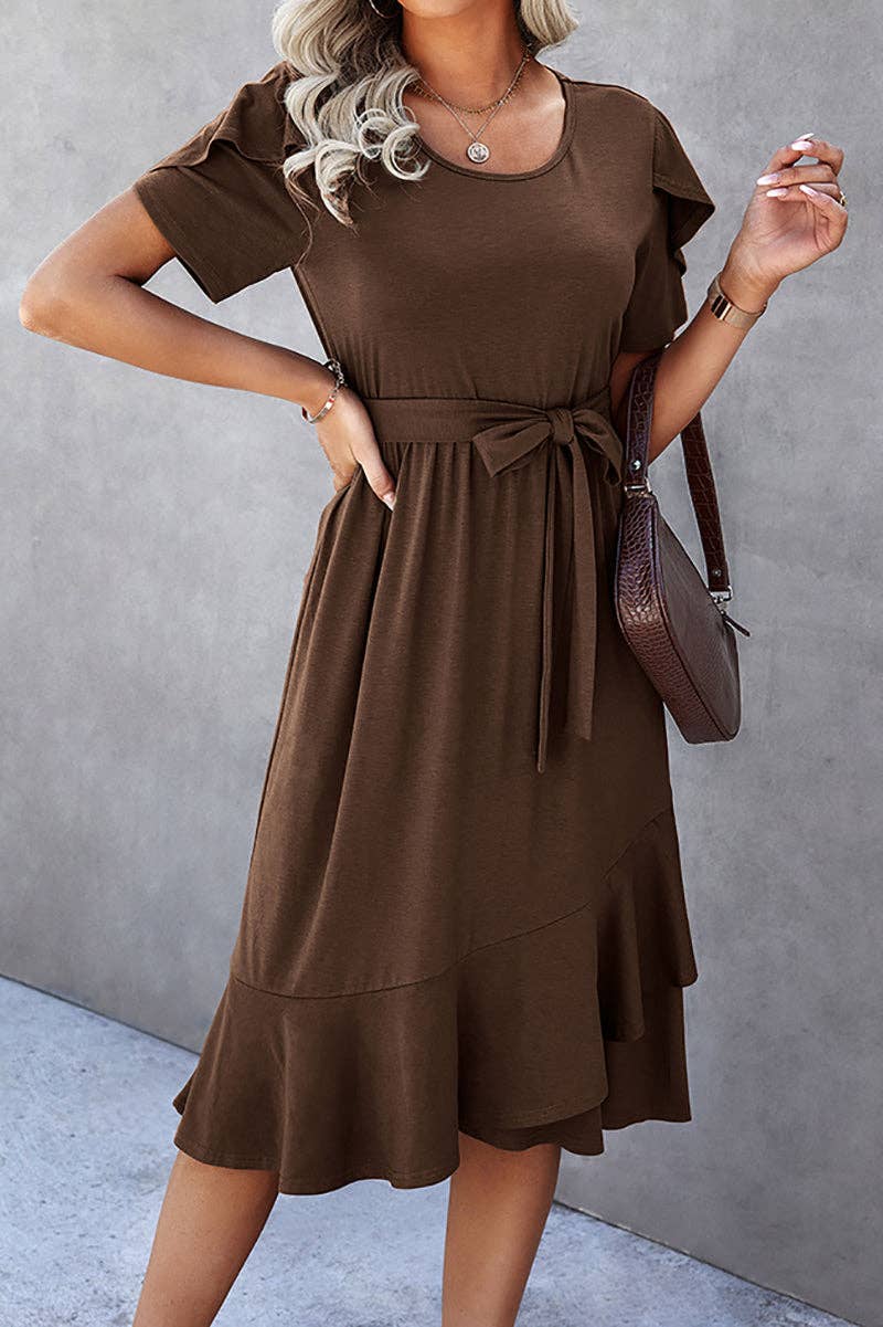 Scoop Neck Short Sleeve Midi Dress - Elings
