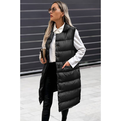 Solid Button Down Puff Vest Padded Jacket