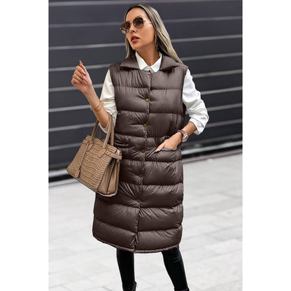 Solid Button Down Puff Vest Padded Jacket