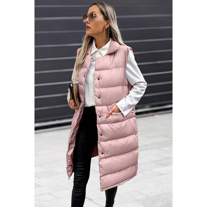 Solid Button Down Puff Vest Padded Jacket
