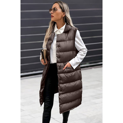 Solid Button Down Puff Vest Padded Jacket