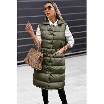 Solid Button Down Puff Vest Padded Jacket