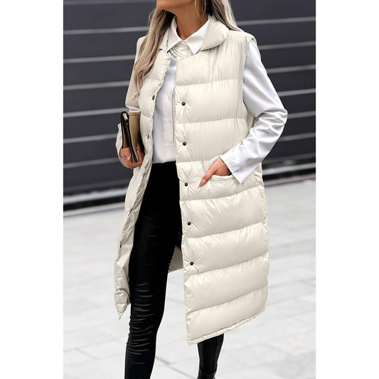 Solid Button Down Puff Vest Padded Jacket
