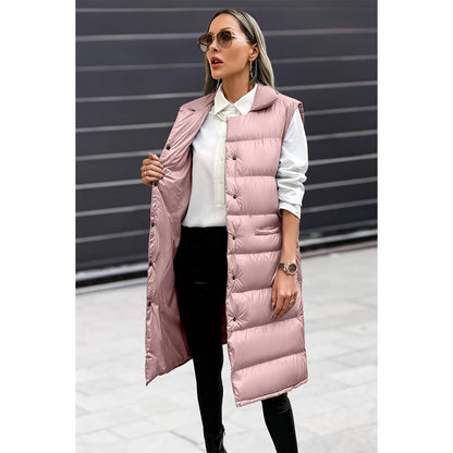 Solid Button Down Puff Vest Padded Jacket