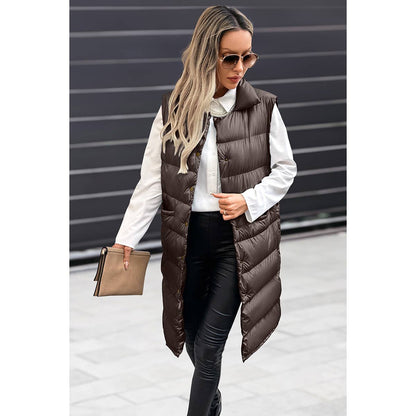 Solid Button Down Puff Vest Padded Jacket