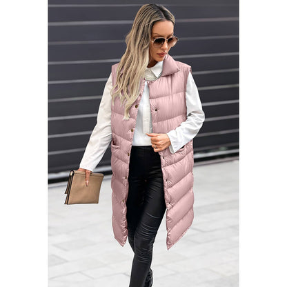 Solid Button Down Puff Vest Padded Jacket