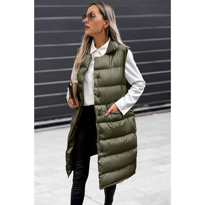 Solid Button Down Puff Vest Padded Jacket