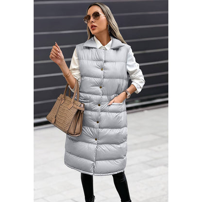 Solid Button Down Puff Vest Padded Jacket