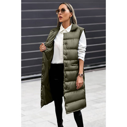 Solid Button Down Puff Vest Padded Jacket