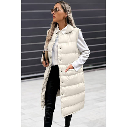 Solid Button Down Puff Vest Padded Jacket