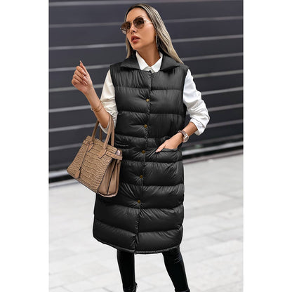 Solid Button Down Puff Vest Padded Jacket
