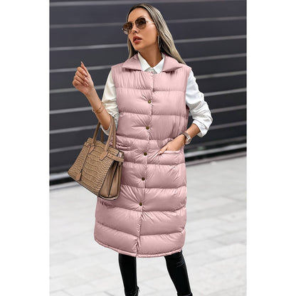 Solid Button Down Puff Vest Padded Jacket