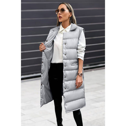 Solid Button Down Puff Vest Padded Jacket