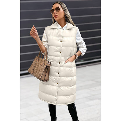 Solid Button Down Puff Vest Padded Jacket