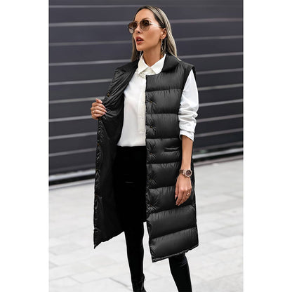 Solid Button Down Puff Vest Padded Jacket