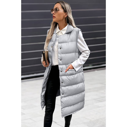 Solid Button Down Puff Vest Padded Jacket